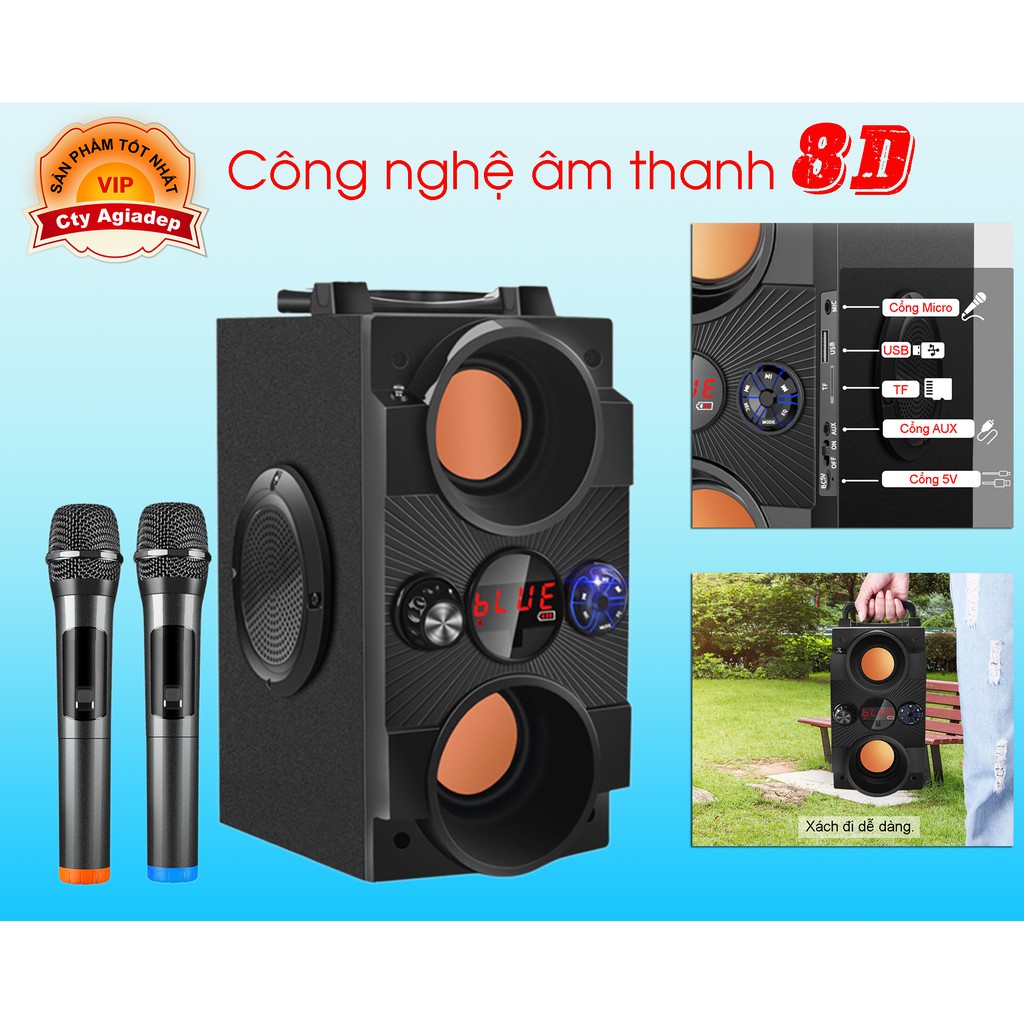 Loa bluetooth + Mic không dây karaoke mini tại gia hoặc MC bán hàng