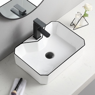 Chậu rửa mặt - Chậu lavabo chữ nhật viền đen cao cấp hàng chính hãng bảo hành 10 năm