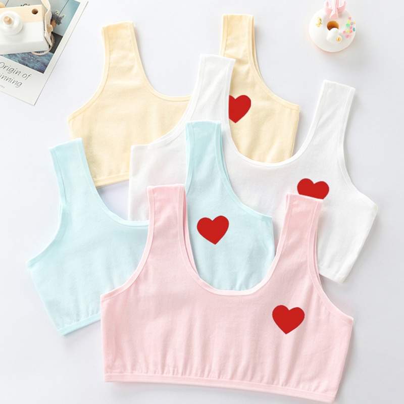 Youyo Áo Lót Thể Thao Hai Dây Bản Rộng Màu Kẹo Trơn In Hình Trái Tim Đỏ Ngọt Ngào Cho Tuổi Teen Girl