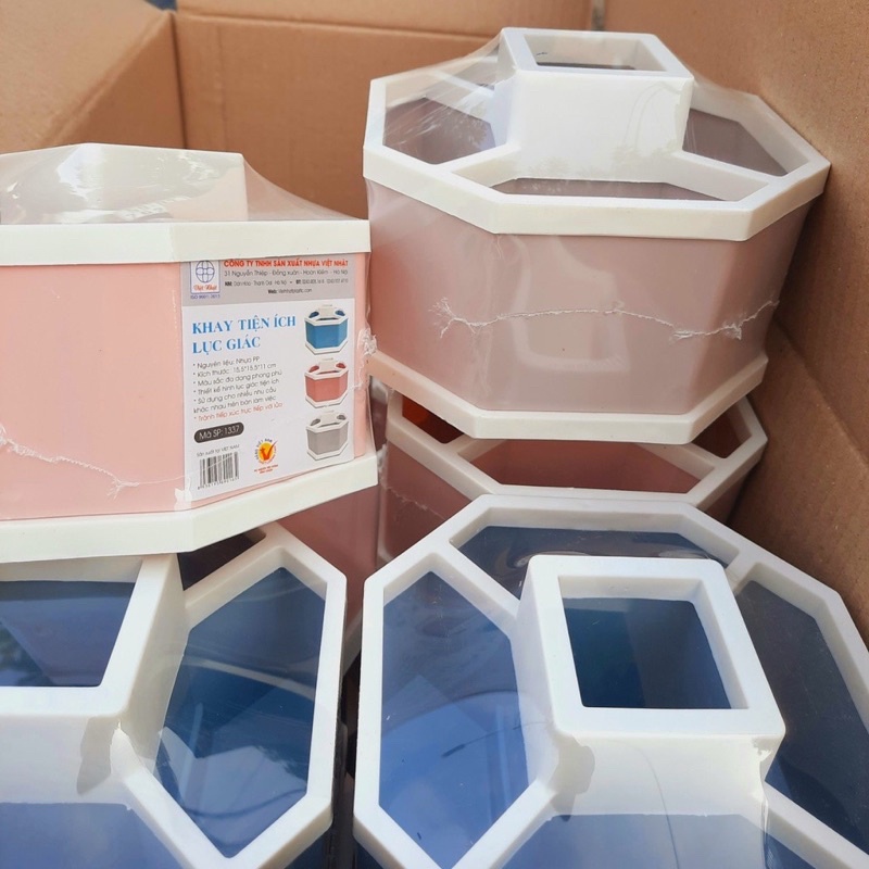 Khay Tiện Ích Lục Giác 5 Ngăn Để Bàn Nhựa Việt Nhật Khay Đựng Đồ Đa Năng VN1337 - Hàng Việt Nam Chất Lượng Cao