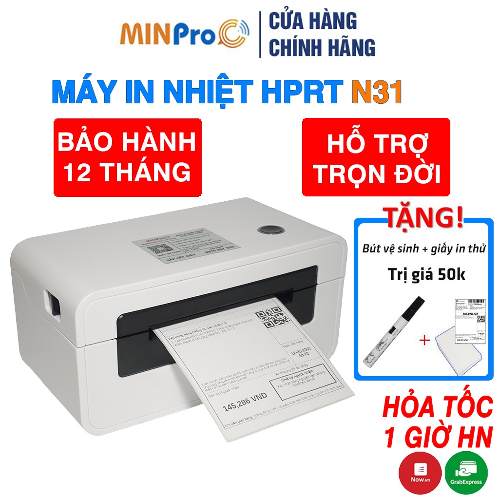 Máy in nhiệt mini Minpro in đơn hàng,HPRT N31 mini dùng giấy in nhiệt tự dính,gói hàng siêu nhanh