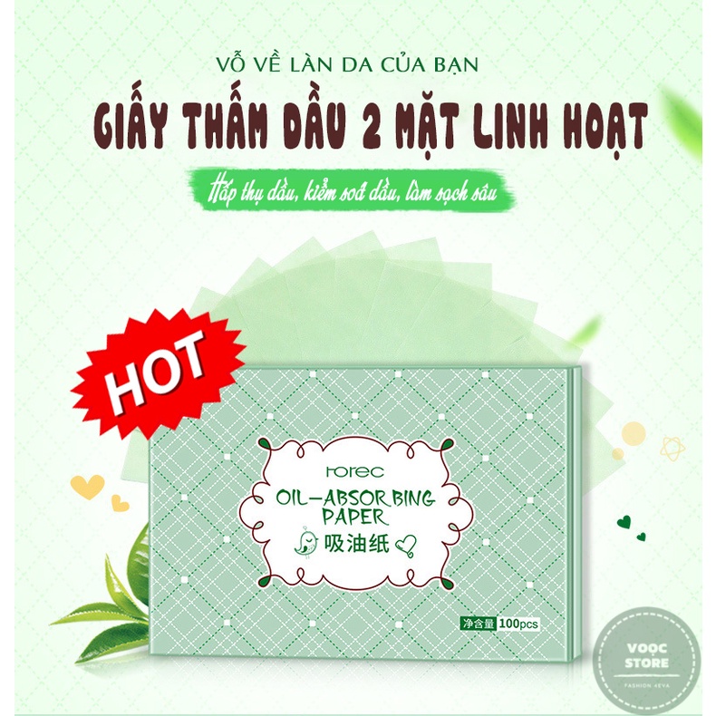 Gói 100 Tờ Giấy Thấm Dầu Sạch Da Thấm Mồ Hôi Hương Trà Xanh Thơm Mát Tiện Dụng