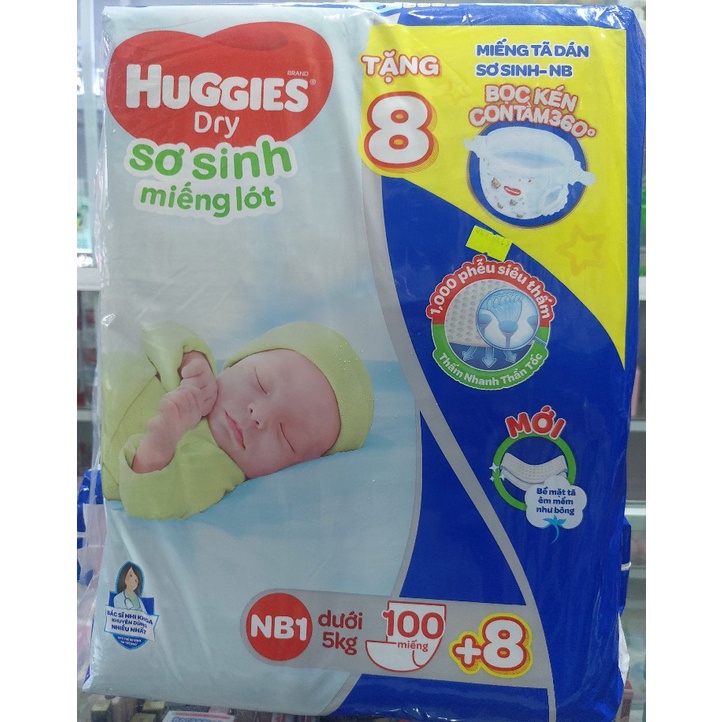 [Chính hãng] Miếng lót Sơ Sinh Huggies NB 1 (100 miếng) - NB 2 (60 miếng)