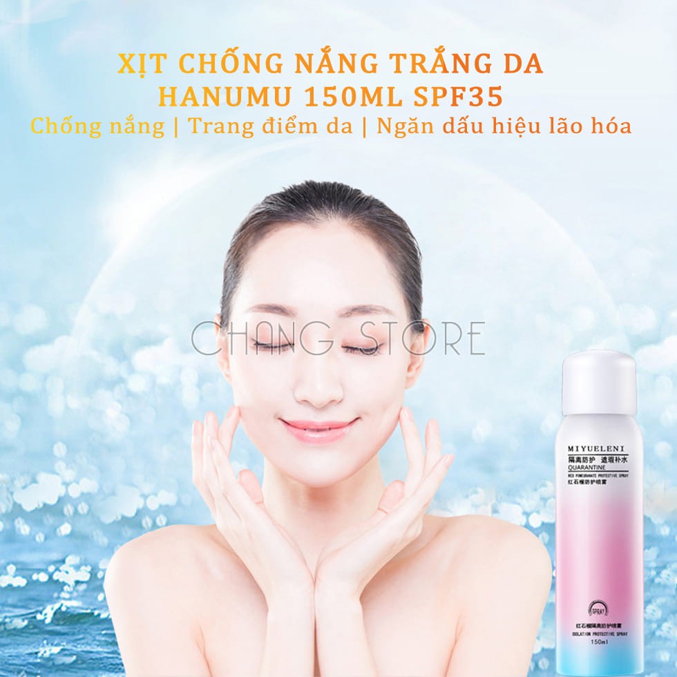 Xịt Chống Nắng Trắng Da HANUMU 150ml SPR35 làm sáng màu da, dưỡng ẩm, che khuyết điểm tốt