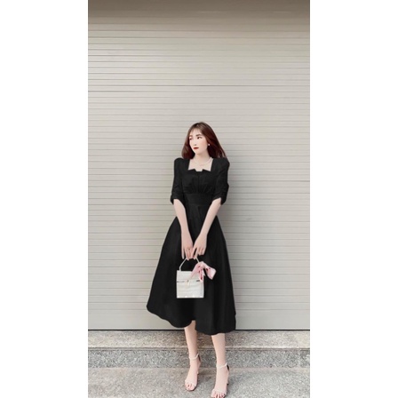 Đầm dự tiệc đỏ trắng đen tay phòng bigsize 50 kg đến 90kg [Đầm bigsize nữ][Đầm cổ vuông dán dài bigsize]( Đầm tết ) | BigBuy360 - bigbuy360.vn