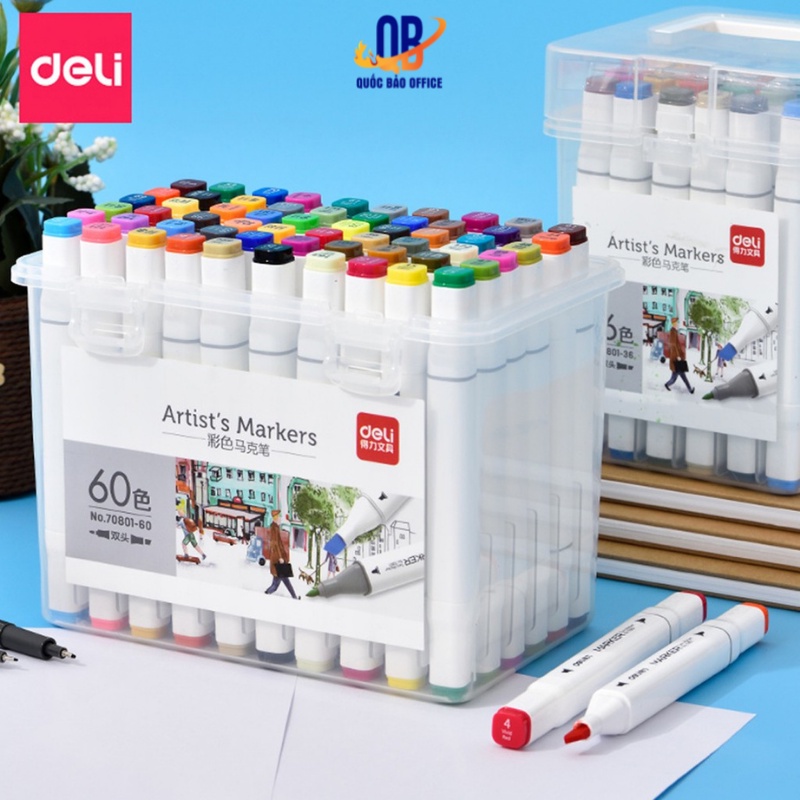 Bút màu marker hai đầu cao cấp Deli - 70801 hộp 48 màu