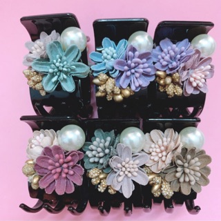 Kẹp càng cua handmade 5 răng gắn hoa hồng vải nữ tính sang tinh tế - CBT.KCCU.37