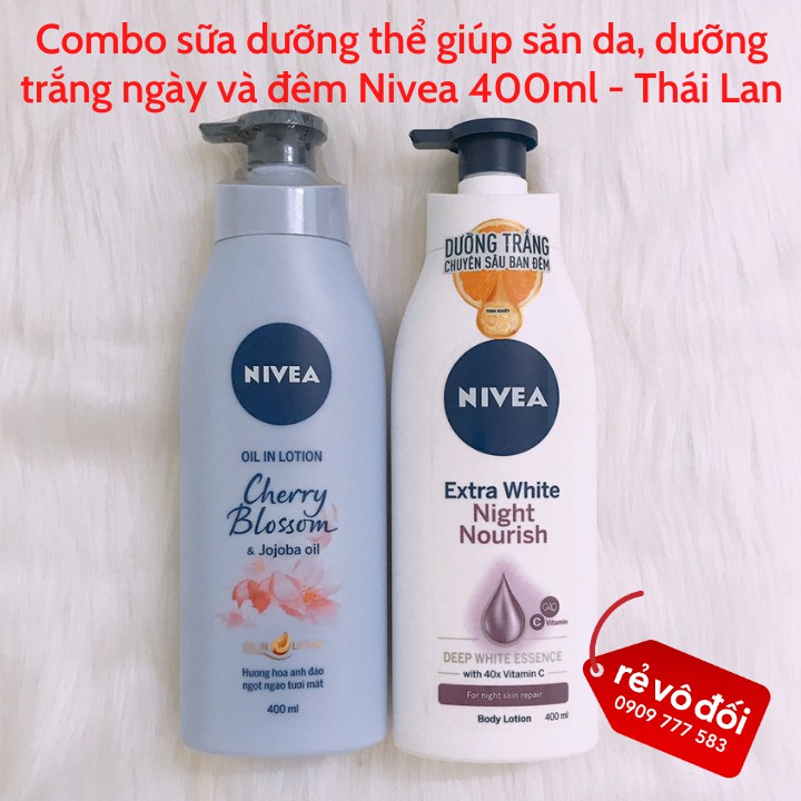 Combo sữa dưỡng thể giúp săn da, dưỡng trắng ban ngày và ban đêm Nivea 400ml - Thái Lan