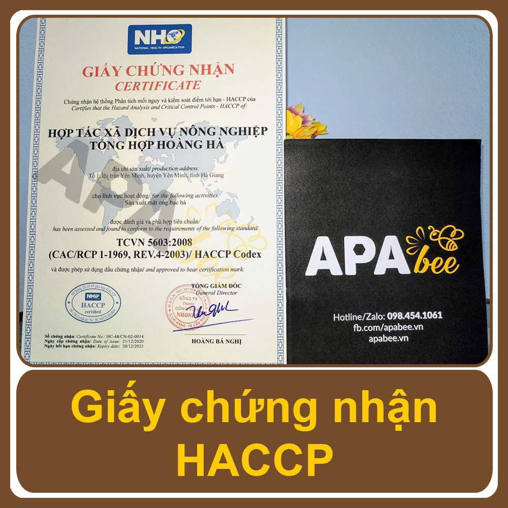 Mật ong hoa Bạc hà Hà Giang APABEE - Mật ong nuôi - Giống ong Nội - Giấy chứng nhận VietGAP - HACCP - Chai 1 Lít