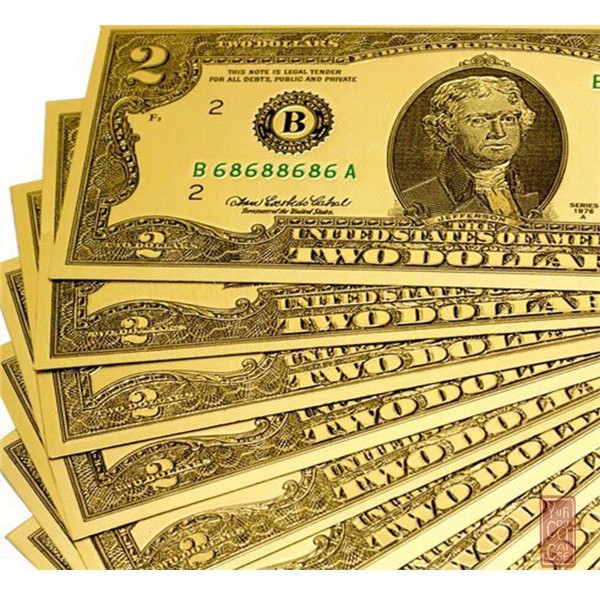 Tờ Tiền 2 USD Mạ Vàng Plastic số seri Lộc Phát 68688686 làm quà lưu niệm, phong thủy | BigBuy360 - bigbuy360.vn