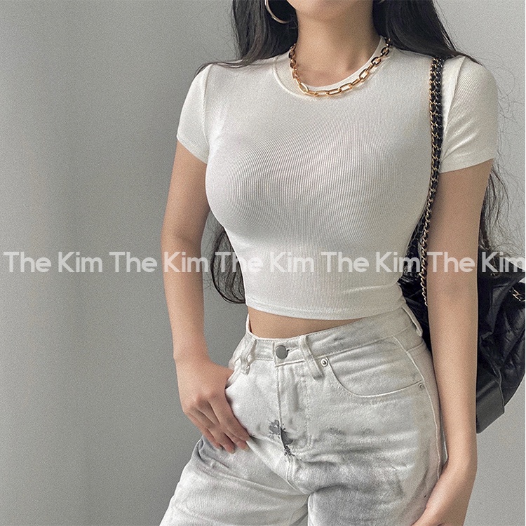 Áo thun tăm trơn ngắn tay cổ cao , cổ tròn , áo croptop basic tay ngắn ôm sát body The Kim A124
