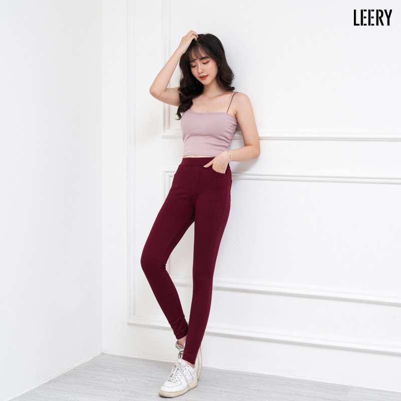 Quần legging dài LEERY lưng cao nâng mông cho nữ, Quần skinny cạp cao chất umi Hàn cao cấp co giãn 4 chiều LEG-02