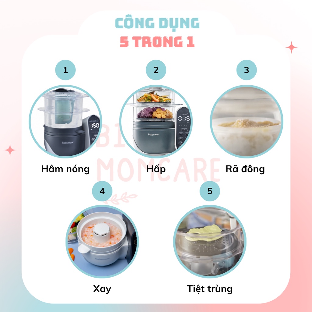 Máy Tiệt Trùng Bình sữa Xay Hấp Đa Năng Nutribaby Plus Babymoov  5 trong 1 Dung tích lớn