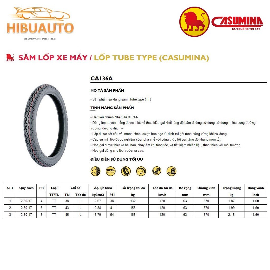 Vỏ Lốp Sau Casumina Cho Xe Máy 2.50 - 17 Loại Tốt Dành Wave, Dream, Sirius, Taurus,..