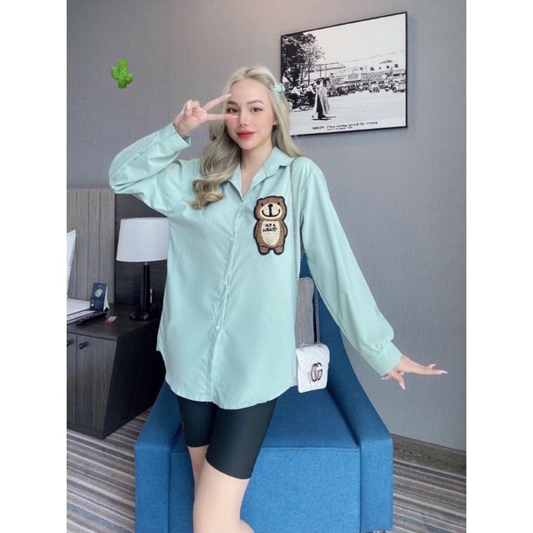 🌺 Áo sơ mi dài tay thêu gấu bông(có bán quần riêng),chất Kate lụa xịn xò, Size