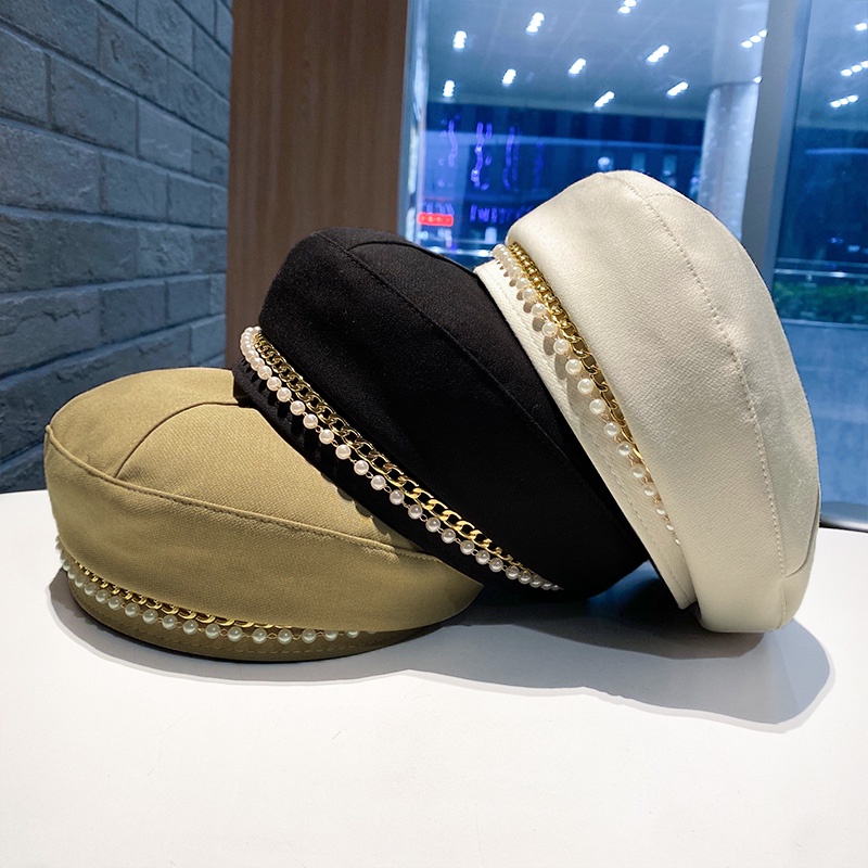 Nón Beret Đính Ngọc Trai Phong Cách Nhật Bản Thời Trang Xuân Thu Cho Nữ