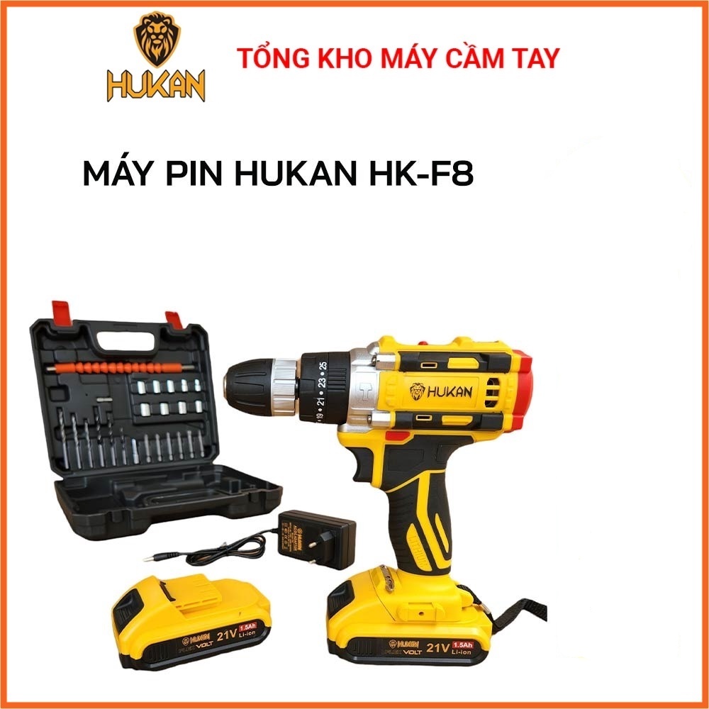 Máy Khoan Pin cầm tay HUKAN  HK - F8 21V Có Chổi Than. Máy khoan pin bảo hành chính hãng 6 tháng Hukan.