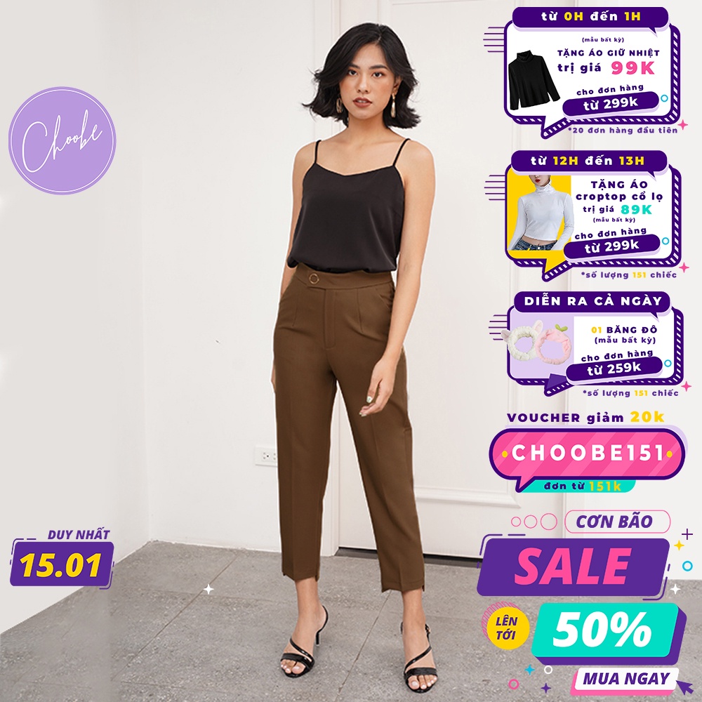 Quần baggy nữ Choobe đai tròn đẹp cúc bấm đồ công sở form dáng chuẩn chất vải cao cấp - Q11