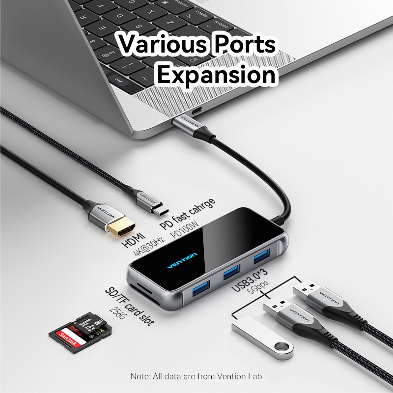 Vention Bộ Chia Cổng USB Type C Sang HDMI USB3.0 SD TF PD100W 4K / 60Hz 7 Trong 1