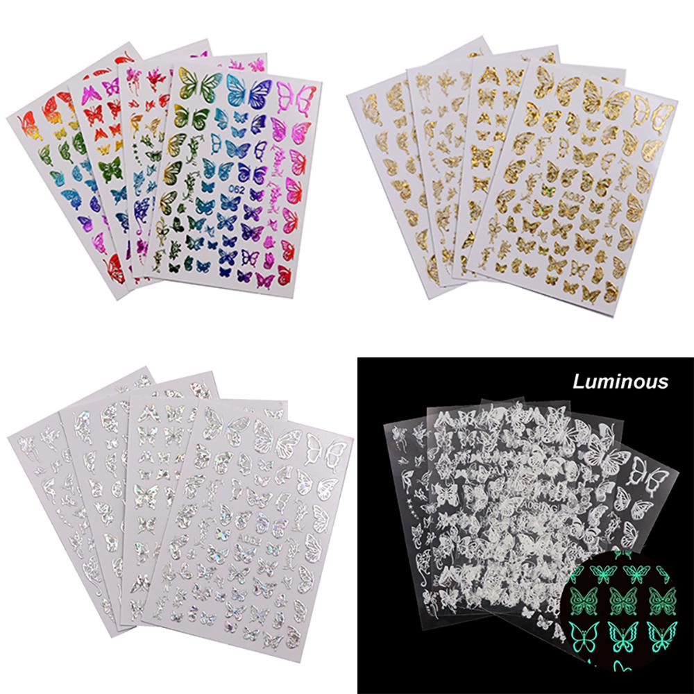 Miếng Dán Móng Tay Tự Dính Bằng Acrylic Màu Laser Hình Bướm Lấp Lánh