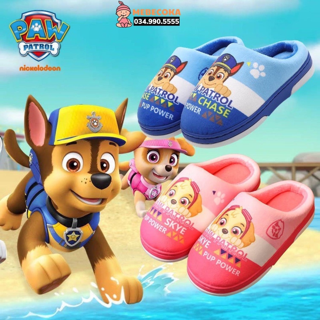 Dép bông cho bé trai,bé gái từ 2-10 tuổi, dép đi trong nhà CAO CẤP hoạ tiết đội chó cứu hộ Pawpatrol