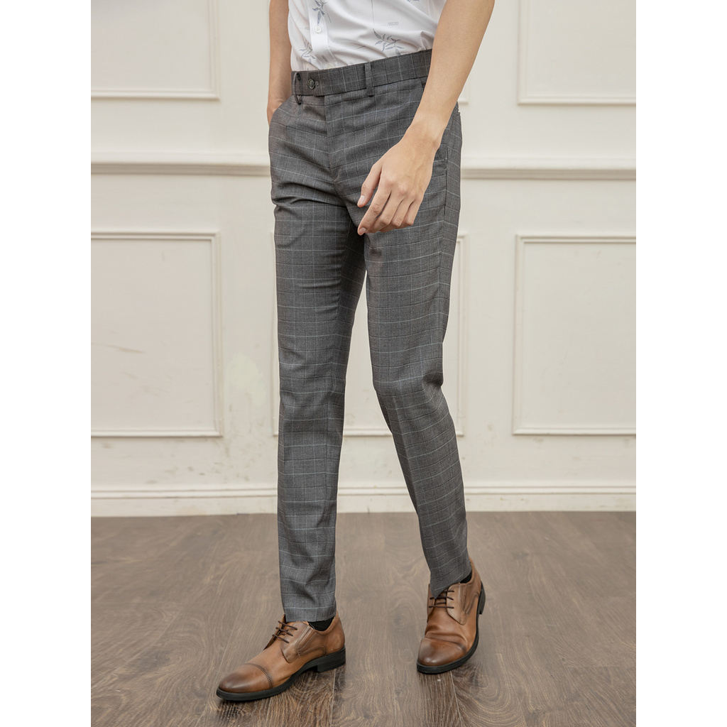 Quần Tây Nam Aristino ATR05009 Quần Âu Nam Màu Xám 11 Kẻ Form Dáng Slim Fit Chất Liệu Polyester