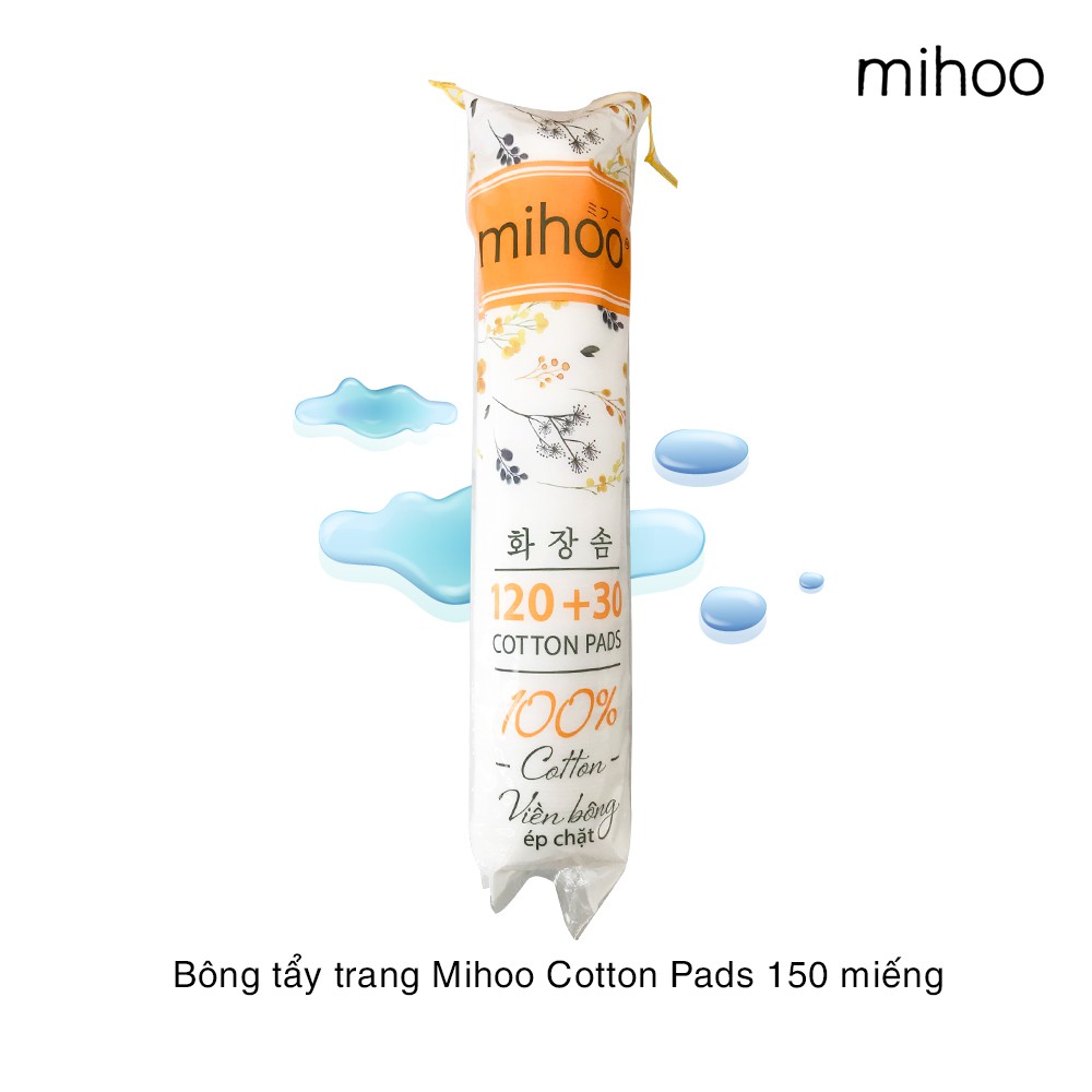 Bông tẩy trang 150 miếng (120 + 30) Miếng Hàn Quốc Mihoo chính hãng rẻ nhất thị trường ép viền chặt bông không xơ