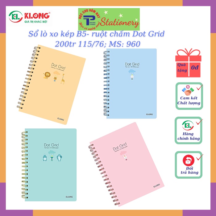 Sổ lò xo Klong kép B5- ruột chấm Dot Grid 200tr 115/76; MS: 960