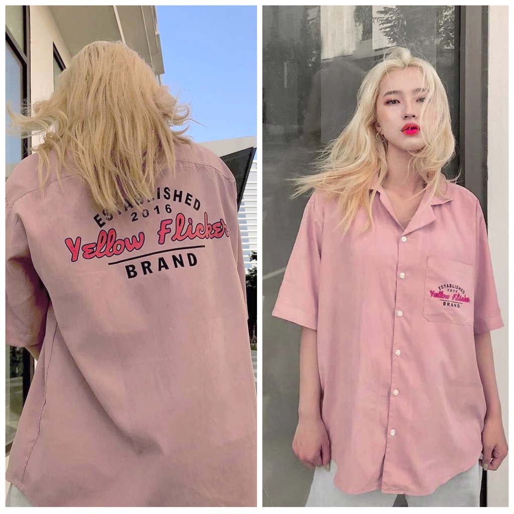 Áo sơ mi nữ SAM CLO cổ bẻ tay ngắn có túi dáng ulzzang freesize form rộng HÌNH YELLOW FLICKER BRAND