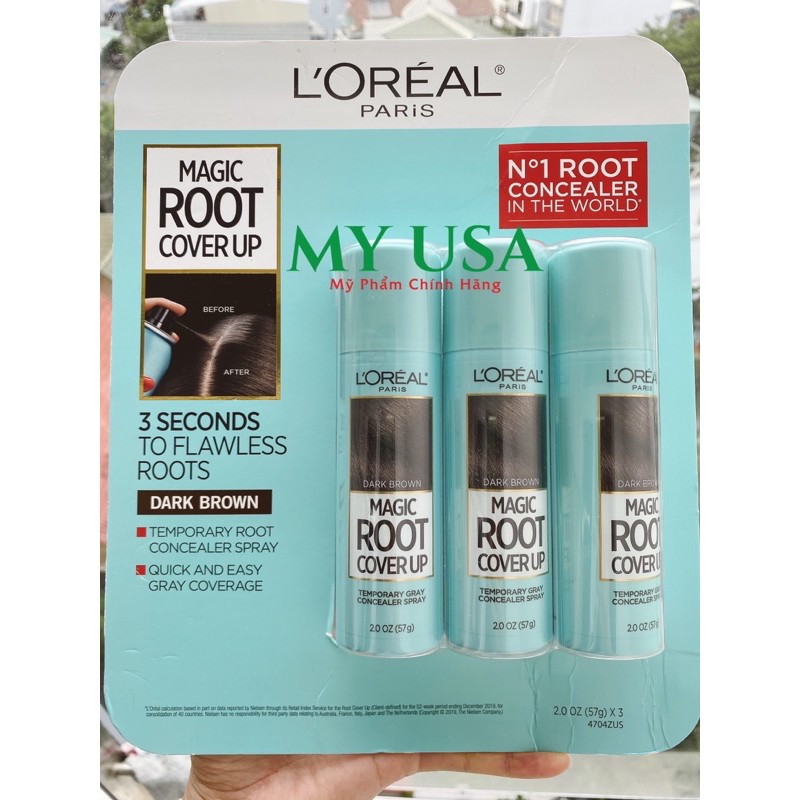 Xịt nhuộm tóc tạm thời ❤️ Xịt nhuộm phủ chân tóc bạc tạm thời Loreal Paris Magic Root Cover Up 57g