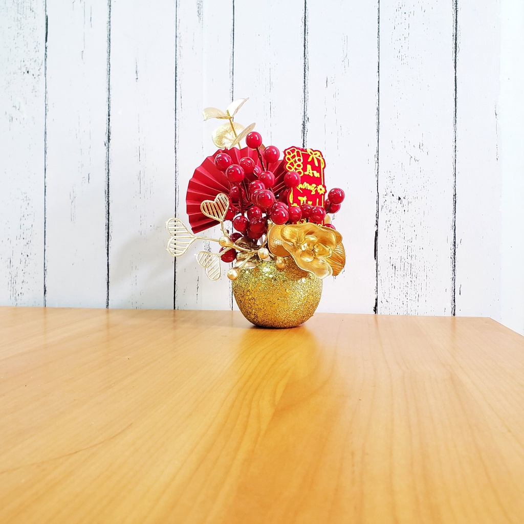 Chậu đào đông nhí cao 15cm để bàn trang trí tết A04
