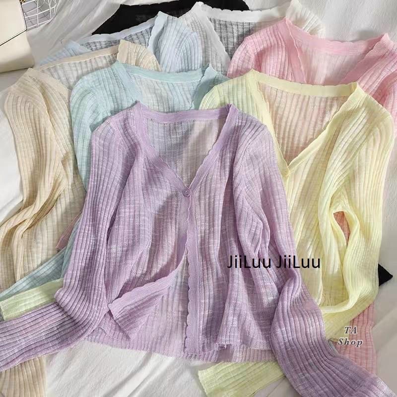 Áo khoác len cadigan mỏng dài tay cài khuy 1 cúc, Áo len mỏng dáng ngắn AL1347 - NhiNhi Shop