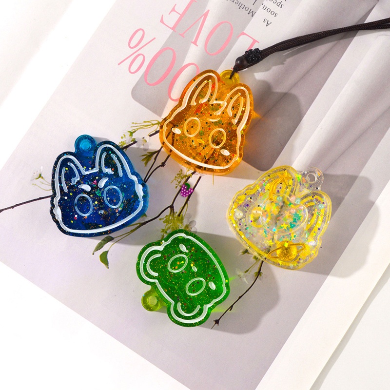 Khuôn Silicone Làm Móc Khóa Hình Đầu Mèo Có Lỗ Treo DIY
