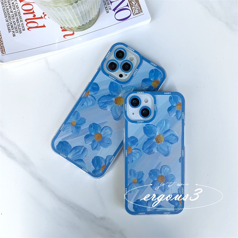 Ốp Điện Thoại Mềm Hình Hoa Màu Xanh Dương Cho iPhone 13 12 11 Pro Max X XR XS Max SE 2020 8 7 Plus