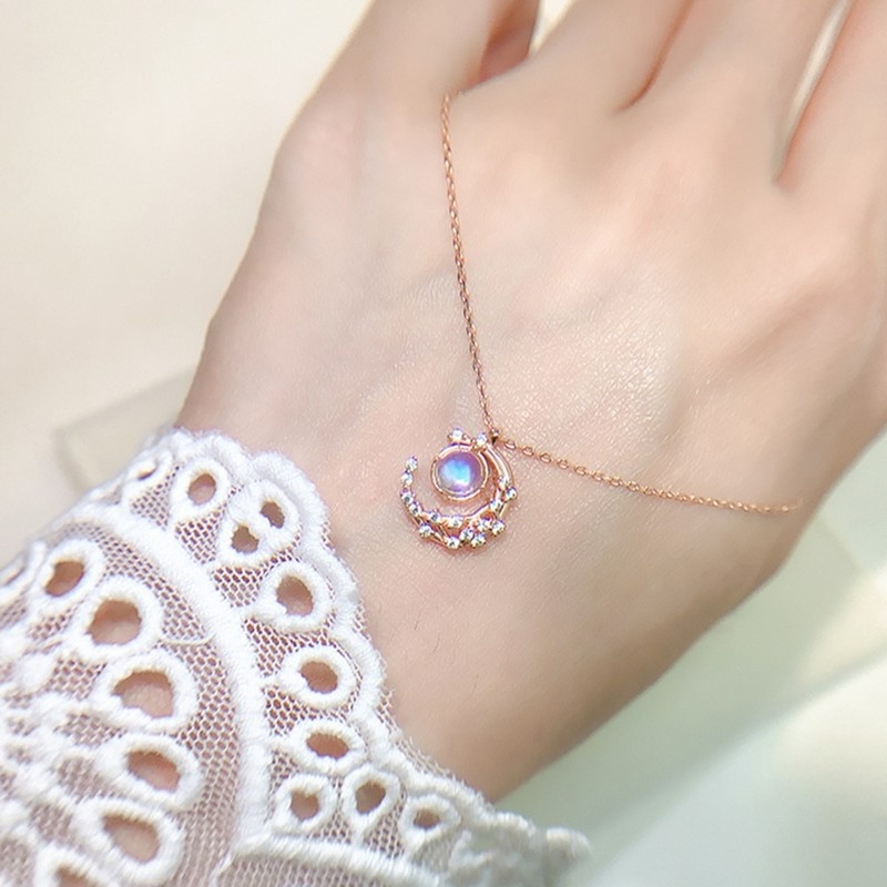 Vòng cổ kim loại mặt hình mặt trăng ngôi sao đính đá zircon đơn giản sáng tạo thời trang cho nữ