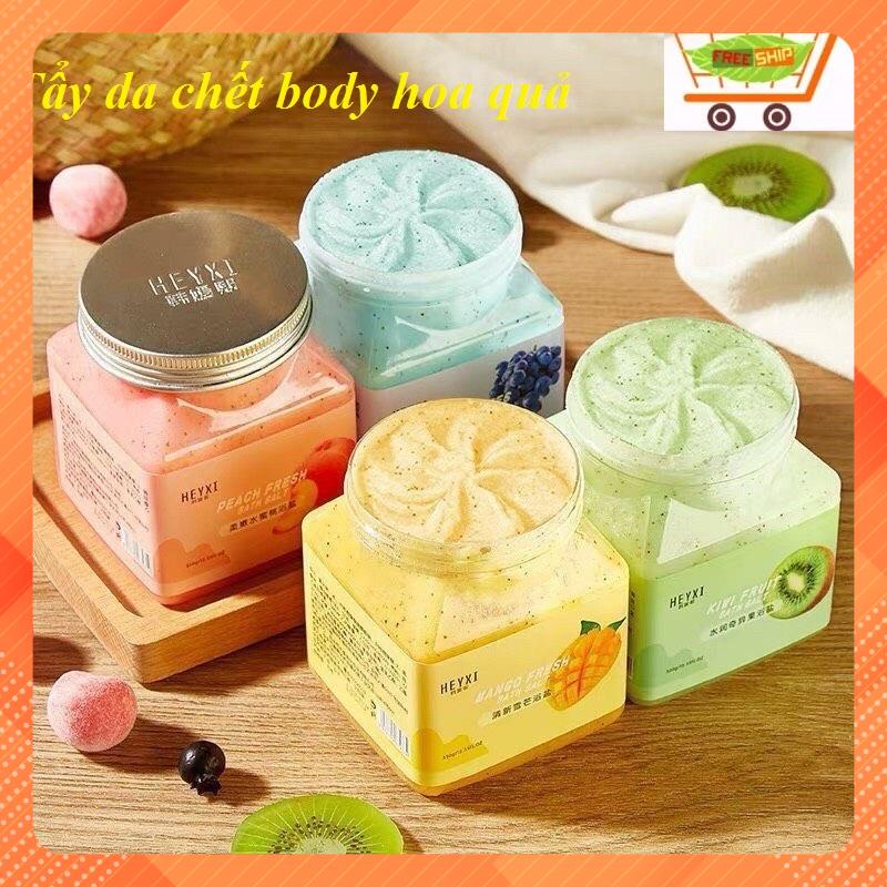 Tẩy da chết Heyxi chiết xuất từ hoa quả (đào, kiwi, xoài, nho) hũ 350g giúp làm trắng sáng và nuôi dưỡng làn da