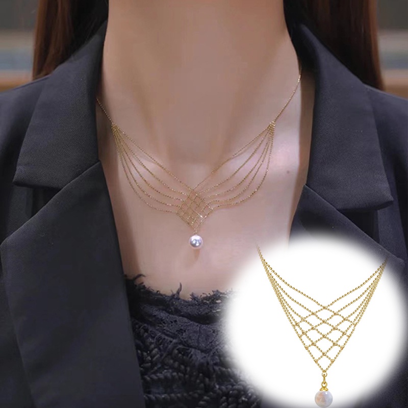 Vòng cổ Ren Đính Ngọc Trai Tự Nhiên Sang Trọng Cho Nữ