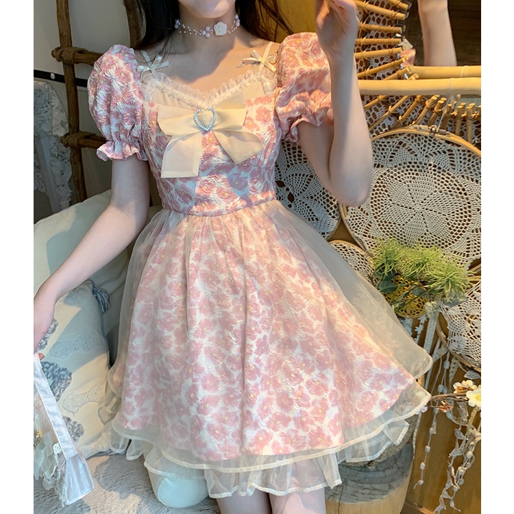 Đầm Lưới Hoa Mini Phối Nơ Thời Trang Mùa Hè Dành Cho Nữ