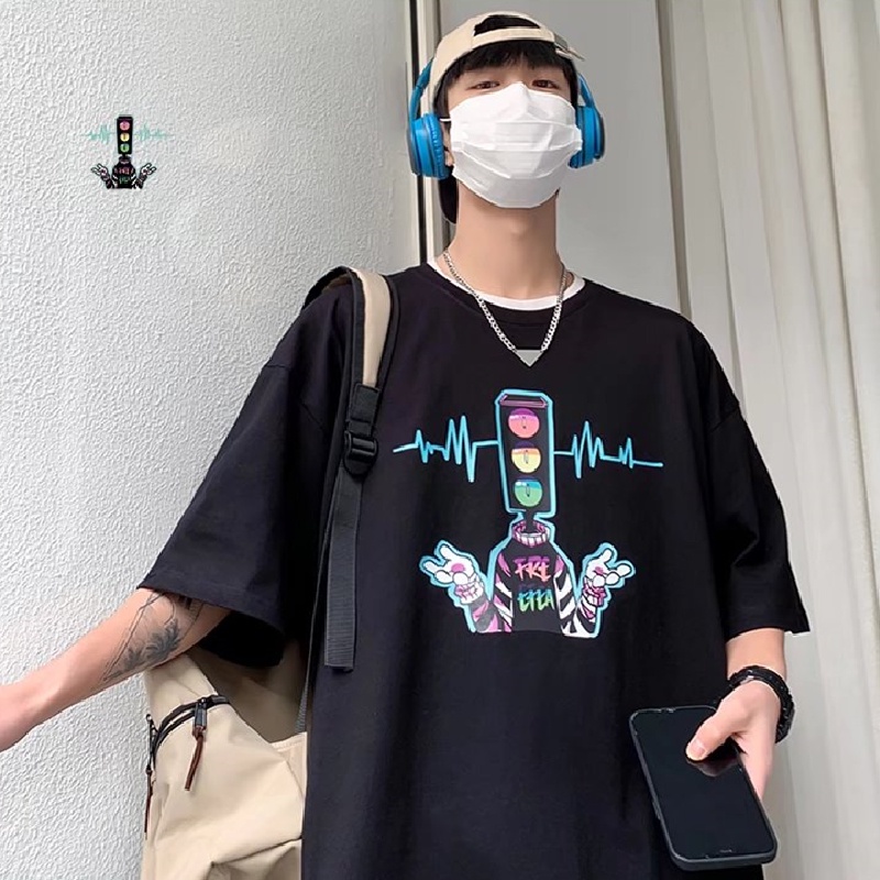 Áo Thun Tay Ngắn Dáng Rộng In Họa Tiết Hoạt Hình Phong Cách Nhật Bản Thời Trang Mùa Hè Cho Nam Và Nữ M-8XL