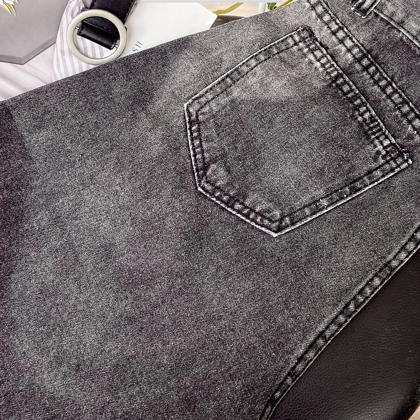 Quần jeans ngố ống rộng màu xám đen lưng dây kéo