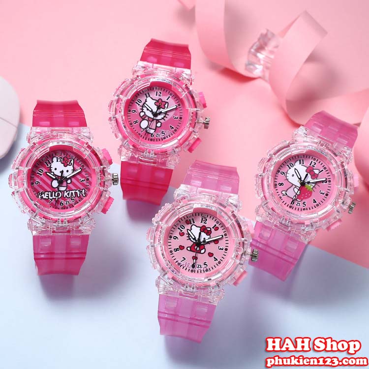 Đồng Hồ Đeo Tay cho bé trai bé gái Có Đèn Led Phát Sáng hình siêu nhân nhện, mèo hello kity rất dễ thương