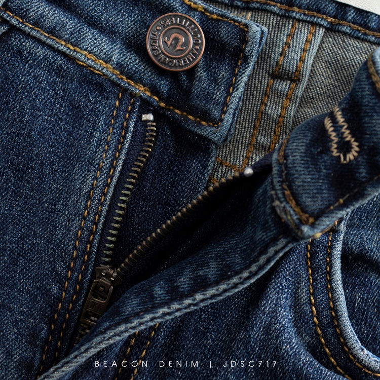 Quần Jean Dài Nam Siêu Cấp Xanh Đậm Rách Nhiều BEACON DENIM Form Slim Fit Năng Động JDSC717
