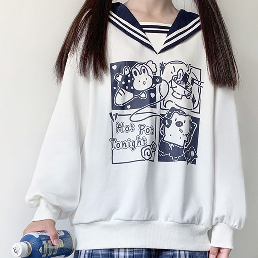 Áo khoác sweater tay dài cổ thủy thủ kiểu Nhật Bản dễ thương cho nữ | BigBuy360 - bigbuy360.vn