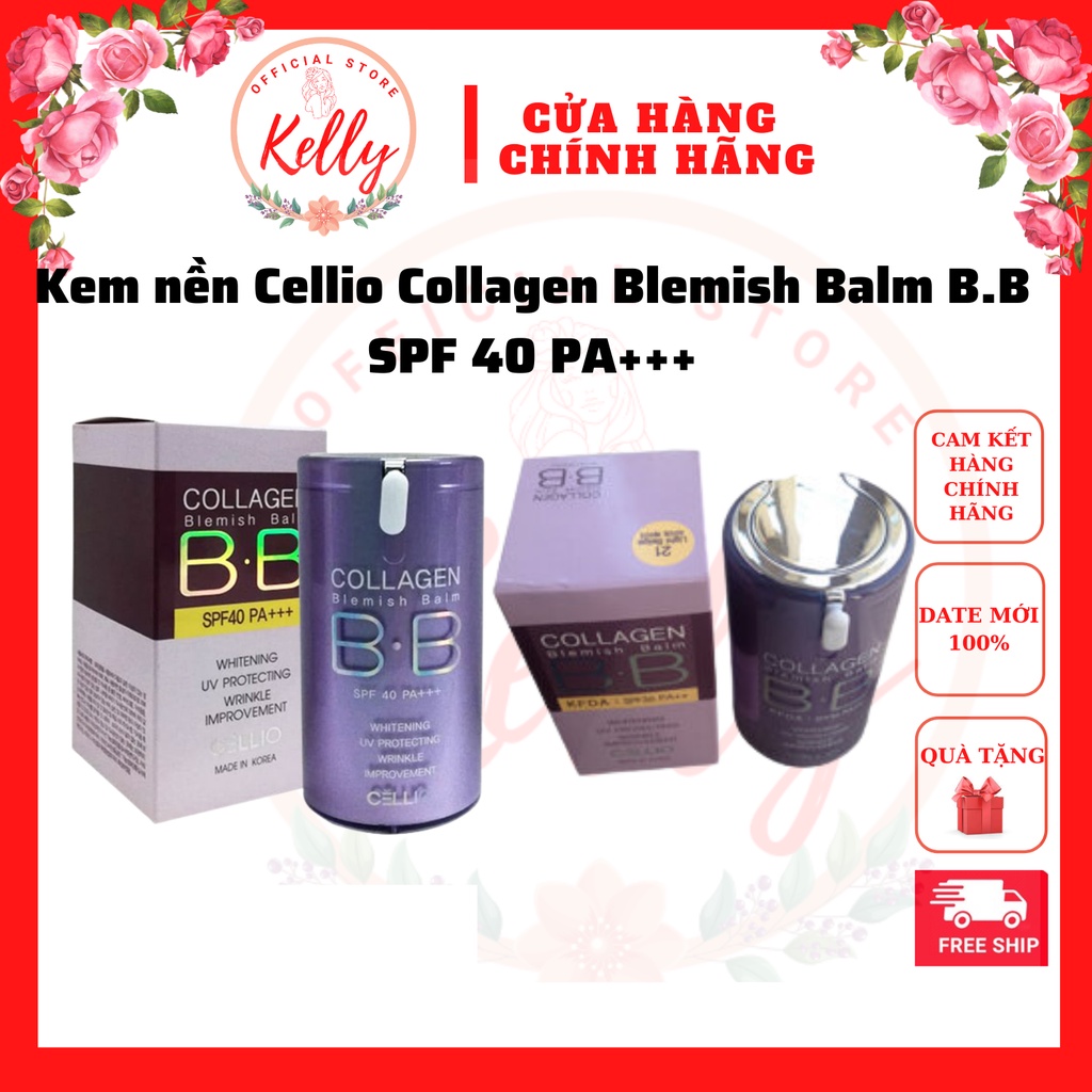 Kem nền trang điểm nâng tone sáng da  BB Collagen Cellio SPF 40+ - Hàn Quốc Chính Hãng