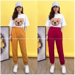 Set bộ nữ áo phông gấu & quần thể thao phối sọc
