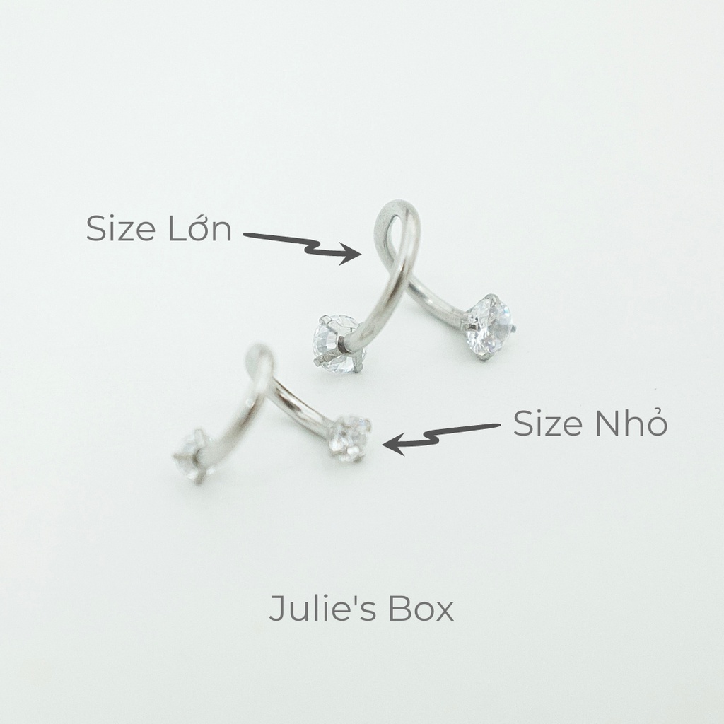 Khuyên Tai Unisex Chữ S Xoắn 2 Đầu Đá Tròn Màu Bạc Titan Không Đen Không Gỉ Sét Không Dị Ứng Julies Box 66