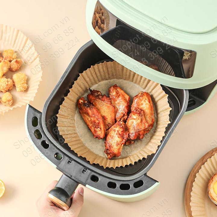 Set 50 khay giấy lót nồi nướng chiên đa năng chống dính, sử dụng một lần tiện dụng cỡ 16x4.5cm hoặc 20x4.5cm tùy chọn