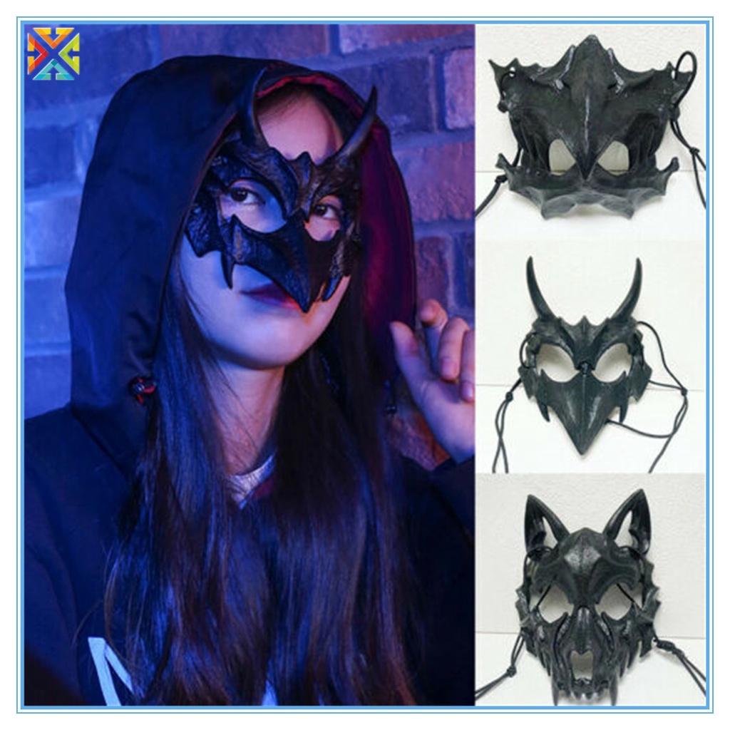 Mặt Nạ Hóa Trang Halloween Nửa Mặt Hình Hổ/Rồng Độc Đáo
