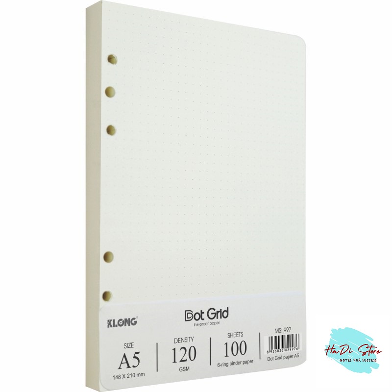 [HADI] KLONG Ruột sổ DOT GRID kẹp còng size A5 - 100 tờ (MS:997)