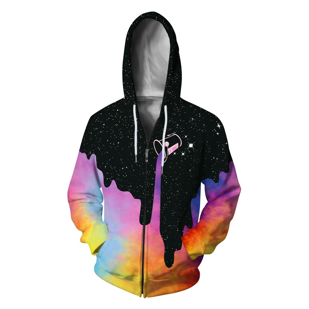 Áo Khoác Hoodie Dáng Rộng In Hình Kỹ Thuật Số Phối Khóa Kéo Thời Trang Mùa Thu